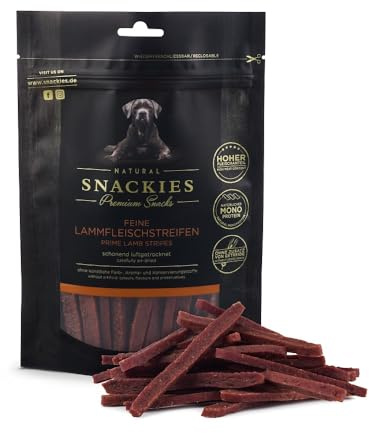 SNACKIES Feine Lammfleischstreifen 170g Premium Snacks für Hunde, ohne Zusatz von Getreide, Zucker, Farb-, Aroma- und Konservierungsstoffe, schonend luftgetrocknete Leckerli