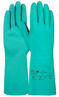PRO FIT Nitril-Handschuh 175 – Chemikalienschutzhandschuhe, Haushaltshandschuhe mit Stulpen, Spülhandschuhe ohne Latex, Putzhandschuhe - 33cm, Grün, Gr. 9, 12 Paar