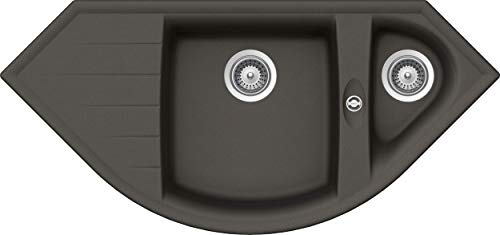 Schock 4014949529207 Cocina de Esquina de 110,5 x 52 cm Genius C-150 de Asfalto – Fregadero de Granito Gris con 1 ½ Lavabo a Partir de 90 cm de Ancho, GENC150AGAS