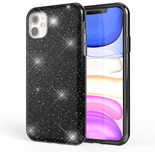 NALIA Glitzer Hülle kompatibel mit iPhone 11, Diamant Schutzhülle Glitter Case Bling Cover Silikon Handyhülle Dünn, Ultra-Slim Phone Backcover Handy-Tasche Diamond Bumper Strass Etui, Farbe:Schwarz