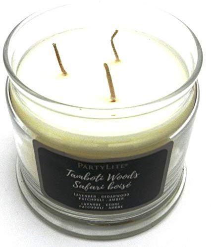 PartyLite Kerze Tamboti Woods - Holzige Duftkerze, 3 Dochte, 375g, H: 9 cm, D: 9 cm