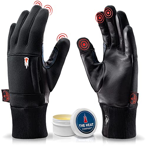 THE HEAT COMPANY – Durable Liner PRO – Touchscreen Lederhandschuhe Herren gefüttert - Premium Qualität - Thermo Handschuhe Damen Leder - windabweisende Winter Lederhandschuhe