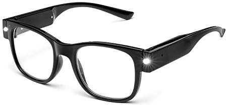 SKYWAY Lesebrille mit Licht, Wiederaufladbare Helle LED Beleuchtete Brille zum Lesen von Kleingedrucktem, Verschreibungspflichtigen Flaschen, Naharbeit (Schwarz, 3.5)