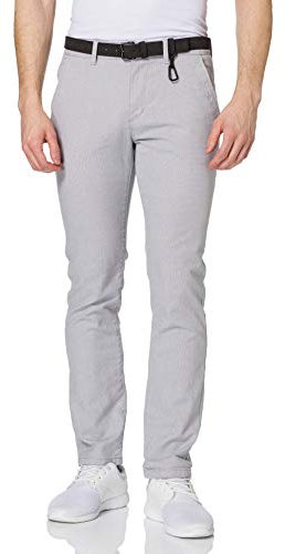 TOM TAILOR Denim Herren 1020451 Straight Fit Chino Hose mit Gürtel, 26531 - Grey White Dobby, 29W / 36L