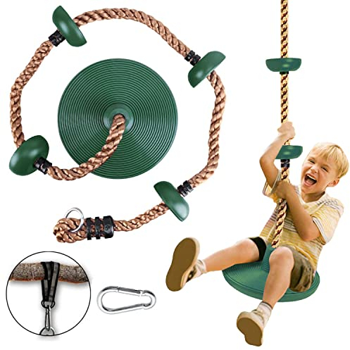 Balançoire en Corde d'escalade,Disque Siège de Balançoire,Balançoire en Plastique,Banc de Balançoire,Balançoire avec Plateforme,Corde d'escalade pour Jardin ou Slackline E-Pure Dark Green