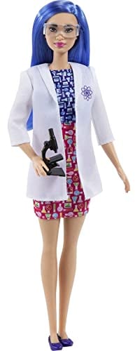 Barbie You Can Be Anything Serie, Wissenschaftlerin, Wissenschaftler Puppe mit blauen Haaren, Laborkittel, Mikroskop, Schutzbrille, Zubehör, inkl Puppe, als Geschenk geeignet