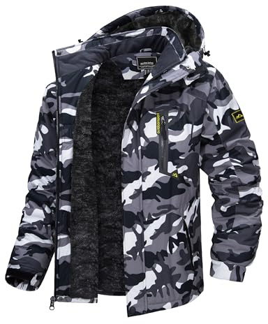TACVASEN Men's Skiing Jacket Fleece Lined Warm Thick Jacket Heavy Water Resistant Softshell Jacket Camo Black Jacket Camo Parka Tactical Military L