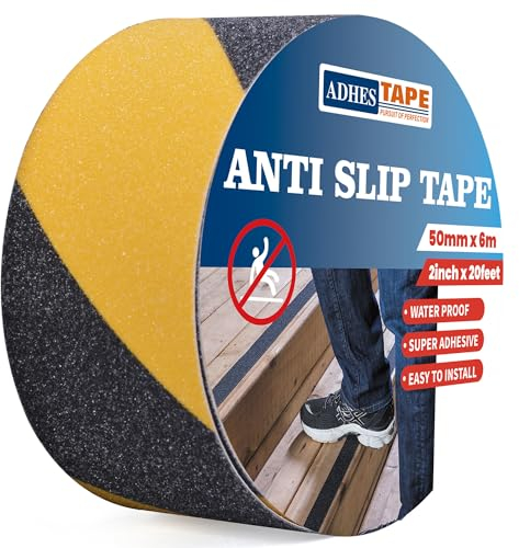 ADHES Stark Sicherheitsband rutschfeste Tapes,Hazradband, Warnklebeband, Anti-Rutsch-Klebestreifen, FüR Treppen Teppich BeläGe Stufen, Innen- Und AußEnbereich, Schwarz Und Gelb, 50mm X 6m