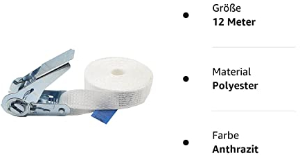 Spanngurt Zurrgurt Klemmschloss LC 800 daN 25 mm Breit Pool Zelt Extra Lang (Anthrazit, 12 Meter)