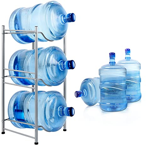 5 Gallon Water Jug Holder Water Bottle Holder 3-Tier Water Bottle Storage for 3 Bottles Water Cooler Rack Heavy Duty Rack Save Space for Home Office Kitchen Silver