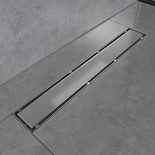 EMKE Edelstahl Duschrinne 50cm Bodenablauf extra flach Komplettset Dusche Siphon mit Geruchsstop und Haarsieb Randablauf,2 in 1 Design Duschabfluss für Badezimmer und Waschraum