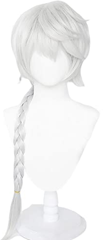 PWEINCY geflochtenes Haar für Nikolai Cosplay Perücke Frauen Halloween Kostüm Karneval Party Perücken Silber Weiß