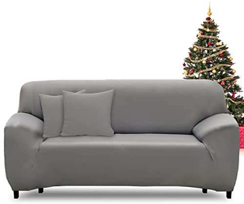 FIGOOO Sofabezug 4 Sitzer Stretch Sofabezüge mit Armlehnen Spandex Couchbezug Modern Anti-Rutsch Waschbar Sofa Protection Cover Schonbezug Couch(4-Sitzer,Grau)