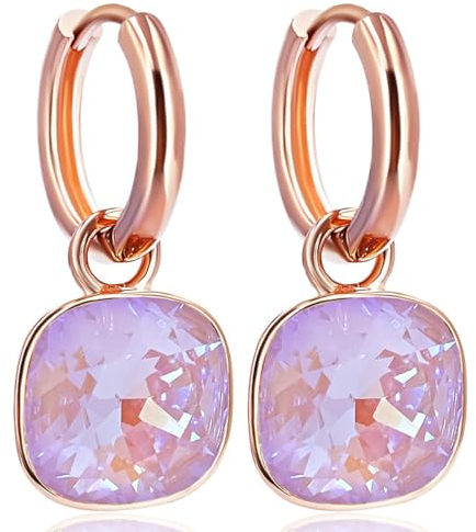 Rosegold Creolen Charm Anhänger Markenkristalle Ohrringe 925 Sterling Lavender Delite NOBEL SCHMUCK