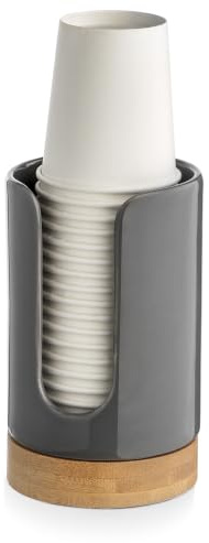 Viosuniu Ceramic Bathroom Cups Dispenser - 3-5 oz Disposable Paper & Plastic Bathroom Cups Holder - Mouthwash Cups Dispenser for Bathroom, Guest Toiletries, Countertop, Coffee - BPA Free (Grey)