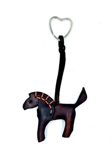 JA Horse Handgemacht 3D Leder Pferd Schlüsselanhänger (braun/orange)