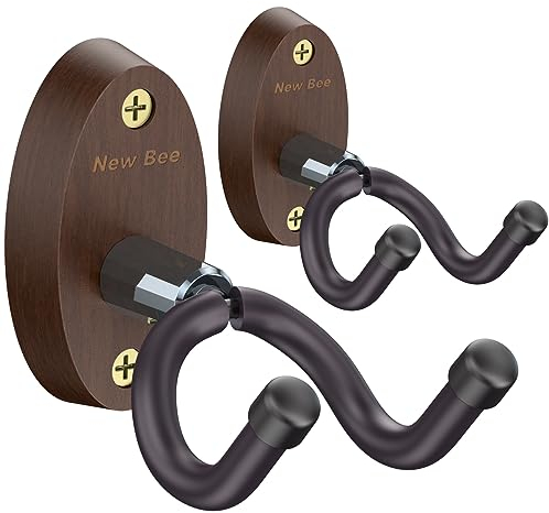 New bee Gitarren Wandhalterung, gitarrenhalter für die wand Bass, E-gitarre, Banjo Universal Holz Gitarrenständer, Klassische Akustikgitarre Haken Gitarrenwandhalter Gitarrenzubehör (2 PACK)