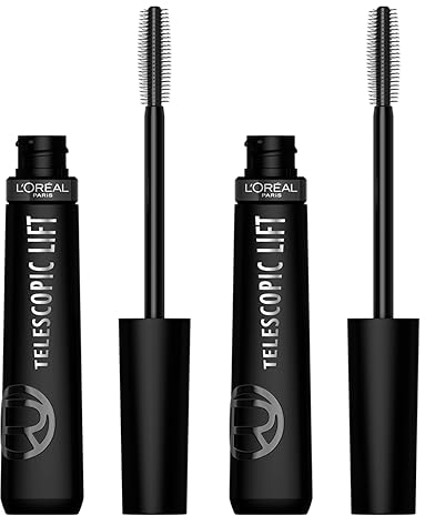 L'Oréal Paris Telescopic Lift Mascara, verlängerend und voluminös, 36 Stunden, Effekt gekräuselte Wimpern, ohne Klumpen, Formel mit Ceramiden, Farbe Extra Schwarz, 4 Kosmetika