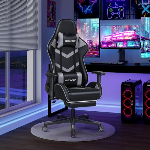 YU YUSING Gaming Stuhl Bürostuhl mit Massagefunktion, Racing Gamer Stuhl Verstellbare Armlehne 2D Ergonomisch Design, PU Leder mit Fußstütze Abnehmbare Kopfstütze Lendenkissen