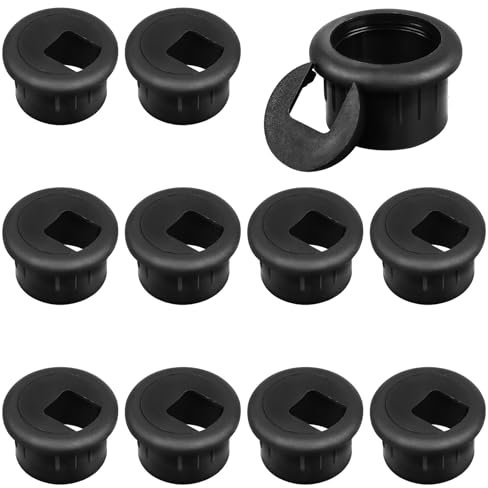 1 Inch Black Desk Grommet, 10 Pcs Plastic Desk Cable Wire Grommet Hole Cover Desk Cord Hole Cover for Office PC Desk Cable Cord Organizer (25mm)