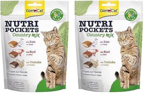 GimCat Nutri Pockets Country Mix - Knuspriger Katzensnack mit cremiger Füllung und funktionalen Inhaltsstoffen - 1 Beutel (1 x 150 g) (Packung mit 2)