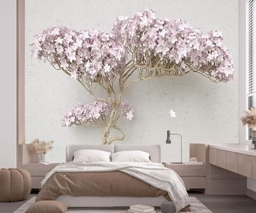Papier Peint Panoramique 3D Soie, 356 x 250 cm Un Grand Arbre Rose Grandes Murales Plantes, Moderne Minimaliste pour Salon, Adulte Chambre d'enfants Décoration