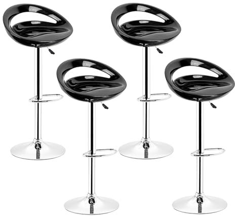XUANYU Lot de 4 tabourets de bar, assise en plastique ABS, chaise de bar haute avec support lombaire et repose-pieds, tabourets de cuisine avec hauteur réglable 81-101 cm, assise 43×43×26 cm (Noir)
