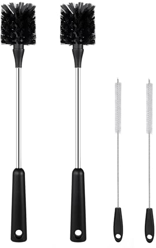 [4 Pack] Water Bottle Brush & Straw Cleaner Set,Stainless Steel Long Handle Baby Bottle Scrub Cleaning Brush for Sports Bottles, Cups, Dishes, Coffee Mugs, Glasswares, Tumblers, Wine Decanters