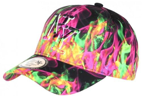 Hip Hop Honour Casquette NY Vert Fluo et Rose Print Flammes Streetwear Baseball Fire - Taille Unique - Vert