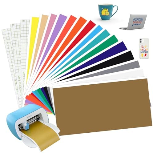 15 Stück 14 x 30,5cm Smart Vinyl Permanent für Cricut Joy mit 3 Plotter Transferfolie Set, Vinyl Plotter Folie Plotterfolie Selbstklebend für DIY, Handyhülle, Laptops, Tassen, Autos