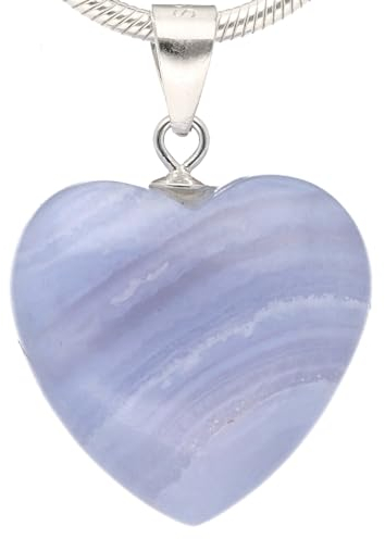 Lebensquelle Plus Herzanhänger aus echtem Edelstein | Öse aus 925er Silber - zwei Größen | Naturstein Anhänger Herz | Schmuck & Geschenkidee (Chalcedon, S (1,4 x 1,4 cm))