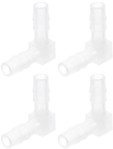 sourcing map 1/4 90 Degree Elbow Hose Barb, 4pcs L-Shaped Aquarium Air Valve Connector Tubing for Fish Tank Pond Air Line