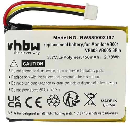 vhbw 1x batería Compatible con Boifun VB603, VB601, E40, VB610, VB605 Monitor de bebé (750 mAh, 3,7 V, Li-Poli)