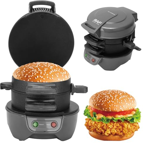 HENYEER Sandwich Toaster Burger Maker, mit Eierringe und Zeitschaltuhr, Effiziente Antihaft Heizplatten mit AntihaftKeramikbeschichtung, Perfekt Für Hamburger, Snacks Und Ein Schnelles DIY Frühstück