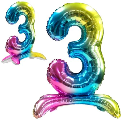 Luftballon 3. Geburtstag Zahl 3 Mehrfarbig Stehende Foil XXL Riesen Folienballon 82cm Geburtstagsdeko Ballon Zahl Deko zum Geburtstag.