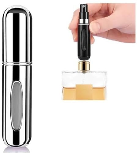 Fia Direct 5ML Perfume Atomiser Aftershave Travel Refillable Bottle Portable Handbag Spray-Nicotine Free (Glossy Silver)