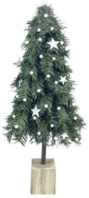 DADEA 15.74 in Base in Legno per Albero di Natale, Alberi di Natale Verdi con Gomitoli di Cotone, Piccolo Albero di Natale Grazioso, Elegante Albero di Natale da Tavolo, Mini