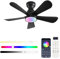 NKPU Ventiladores de techo de 36 pulgadas con luces y control remoto/aplicación, ventilador de techo de montaje empotrado con motor CC reversible RGB luz regulable, ventilador de techo pequeño moderno
