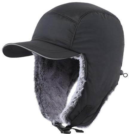 Magracy Herren-Wintermütze mit Ohrenklappen, wasserabweisend, Trappermütze, reflektierende Baseballkappe, Winddichte Fliegermütze, Schwarz