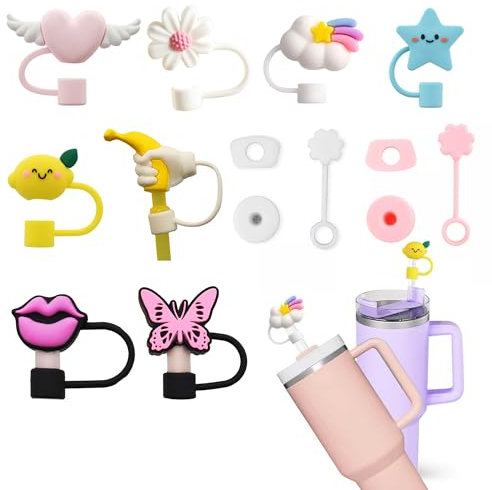 14pcs de Accesorios Stanley Cup, Incluidos 10 Tapones De Silicona a Prueba De Fugas, 2 Tapas Para Pajitas, 2 Fundas De Silicona Para Vasos Stanley Cup De 1,2 l y 850 Ml, Vasos No Incluidos