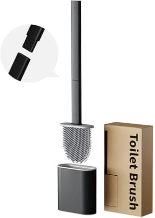 Toilet Brush, Deep Cleaner, Silicone Toilet Brushes with Non-Slip Long Plastic Handle, Flexible Bristles Toilet Brush with Quick Drying Holder Set for Bathroom (Black)