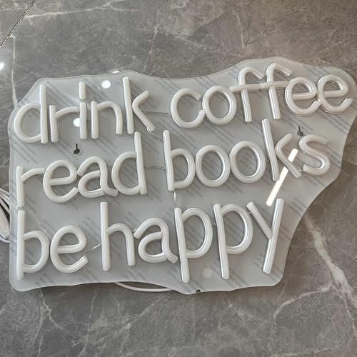 Horseneon Drink Coffee Read Book Be Happy Neon schild Kaffee Leuchtreklame Buch Lesen Neonlichter Buchstaben-Neonschilder für die Wand Kaffeeschilder für Schlafzimmer Bar Café Zimmer Küche