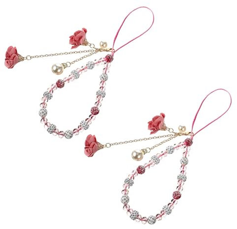 Yolev Dragonne de poignet pour téléphone, perles de cristal avec pendentif fleur, bracelet de téléphone perlé, sangle de téléphone portable, sangle antidérapante pour portefeuille, chaîne mignonne