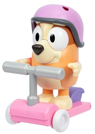 Bluey Chat Mates Bingo with Scooter. Press Bingo's Nose and Hear 10 of Her phrases, This Figure Stands at 13cm Tall and Includes Her Scooter and Helmet, With Articulated Arms and Legs