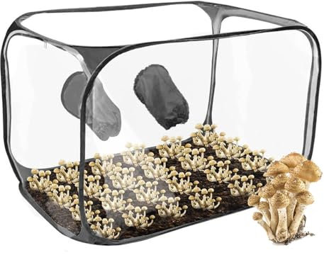 Pilzzuchtzelt, 90 * 60 * 60 cm Pilz Zucht Zelt Glovebox Pilzzucht Pilze Züchten Set Kompakte Pilzzucht Box Faltbare Still Luftbox für Pilze, Gartenbauzubehör für Pilzexperimente (Schwarz)