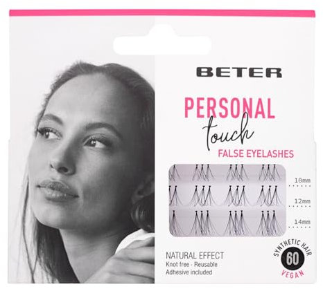 Beter – Pestañas postizas nº 60 Personal Touch, extensiones de pestañas, incluye pegamento, veganas y reutilizables, pelo sintético con banda transparente para acado natural, maquillaje de ojos
