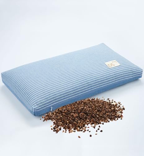 EDMILE Buckwheat Pillows for Sleeping, Adjustable Hulls Firm Pillow Neck Head Back Shoulder Support for Pain Relief, Small Bed Pillow for Side Back Sleepers, Blue 19X11