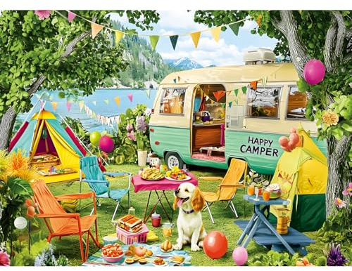 300-teiliges Puzzle für Erwachsene, Camping-Puzzle am See für Erwachsene und Teenager, großes Puzzle, lustiges Puzzle für Kinder im Alter von 8–10, 10–12, glänzende und stabile Teile, herausforderndes