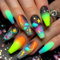 Ombre Press on Nails, Long Medium Length Glitter Acrylic Full Cover Coffin Nails – Cloud Lightning Pattern, Ballet Coffin Tips