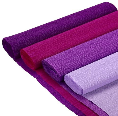 QUARKZMAN 8 Stück 4 Farben Krepppapier, 25cm x 2.5m Floristen Krepp Papier Bunt für Handwerke, Party, Schulpapier, Blumen DIY (Hellviolett, Dunkelviolett, Violett, Rosenrot)